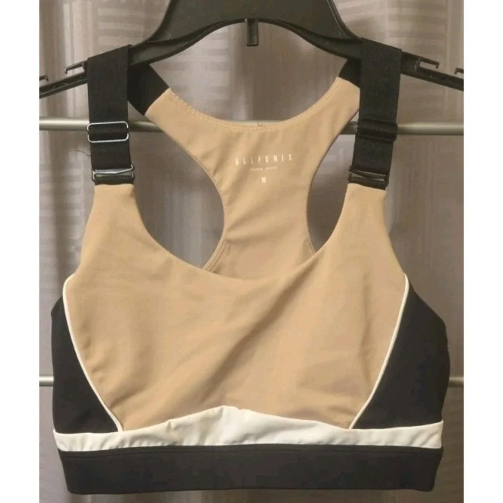 AllFenix Color Block Sports Bra, Black White Nude, Sz. Med Adjustable Strap‎